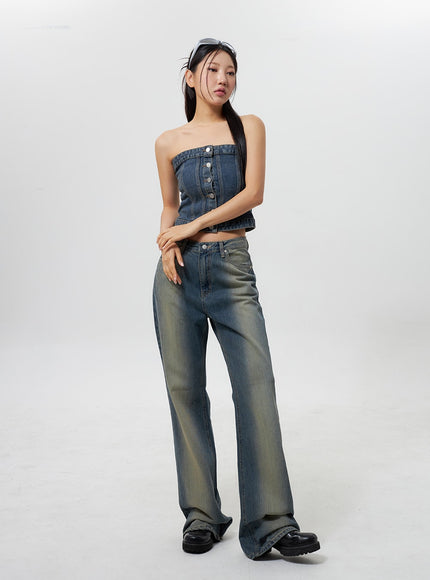 denim-button-tube-top-cy323