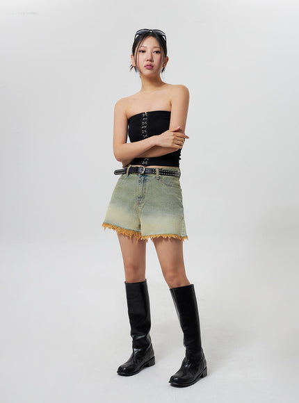 denim-ripped-hem-shorts-cy325