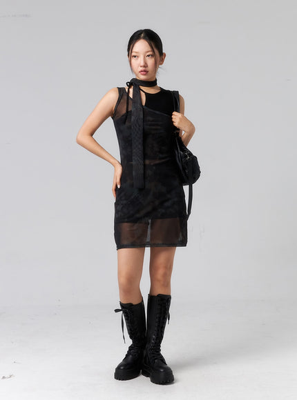 mesh-mini-dress-with-scarf-cl319