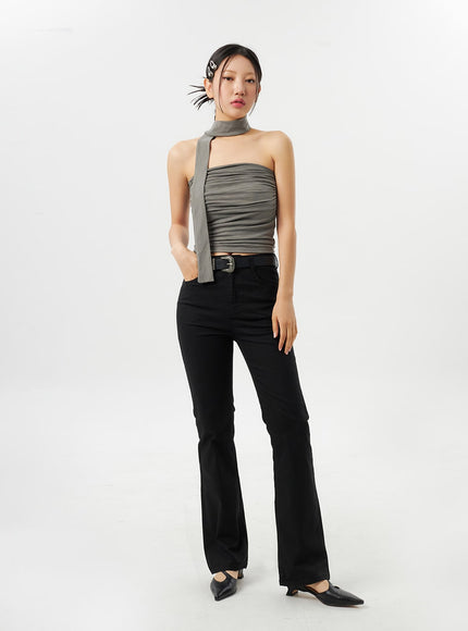 Ruched Tube Top With Scarf CY315