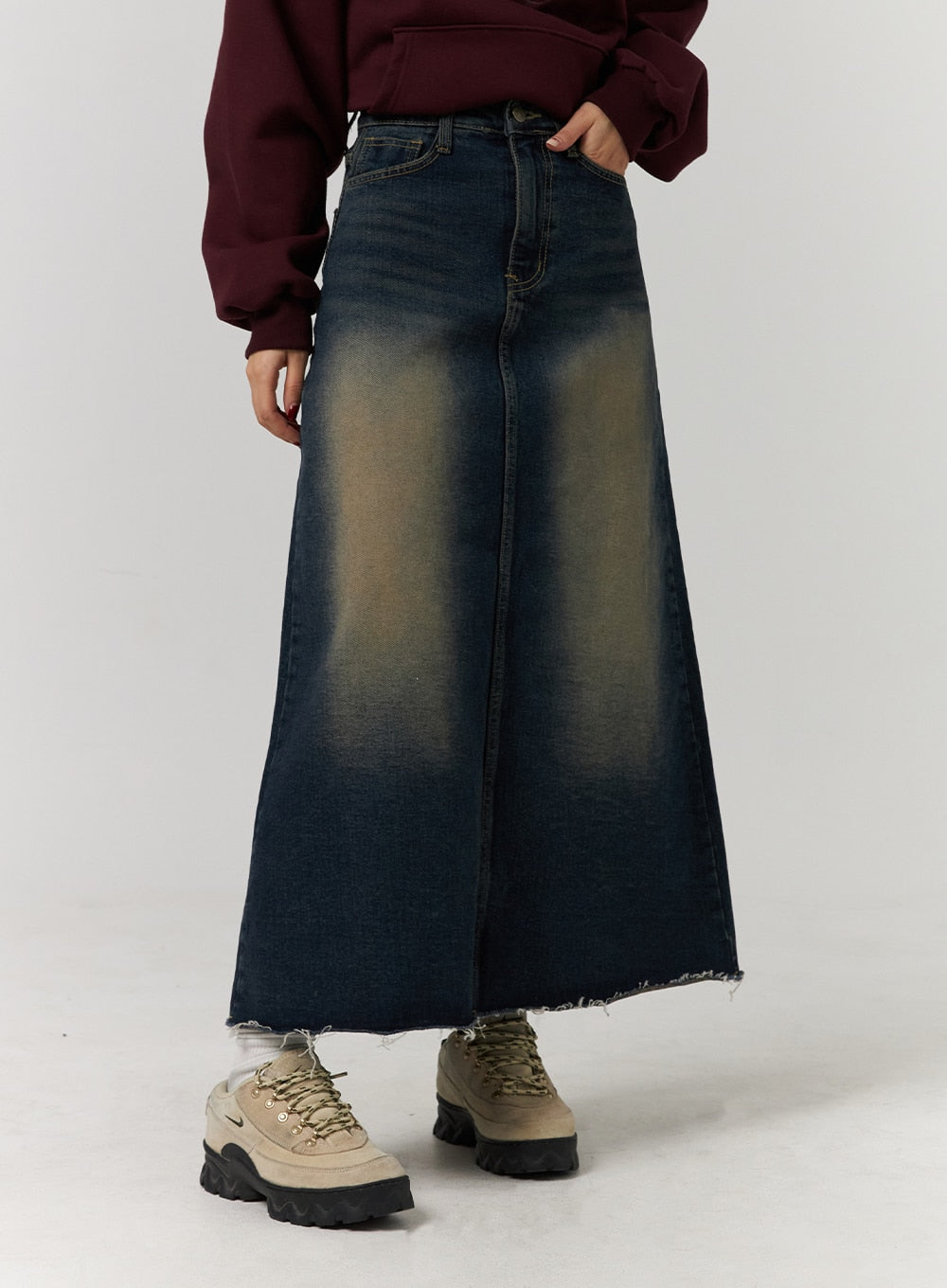 SHEIN ICON Women's Plus Size Irregular Hem Distressed Denim Skirt With  Frayed Trim | SHEIN USA