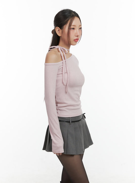 Apricot Big Ribbon One Shoulder Top
