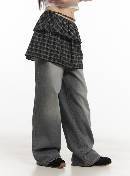 checkered-ruffle-layering-mini-skirt-cf519