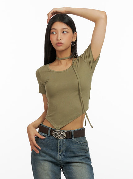 unbalanced-solid-crop-top-with-thin-scarf-set-iu412