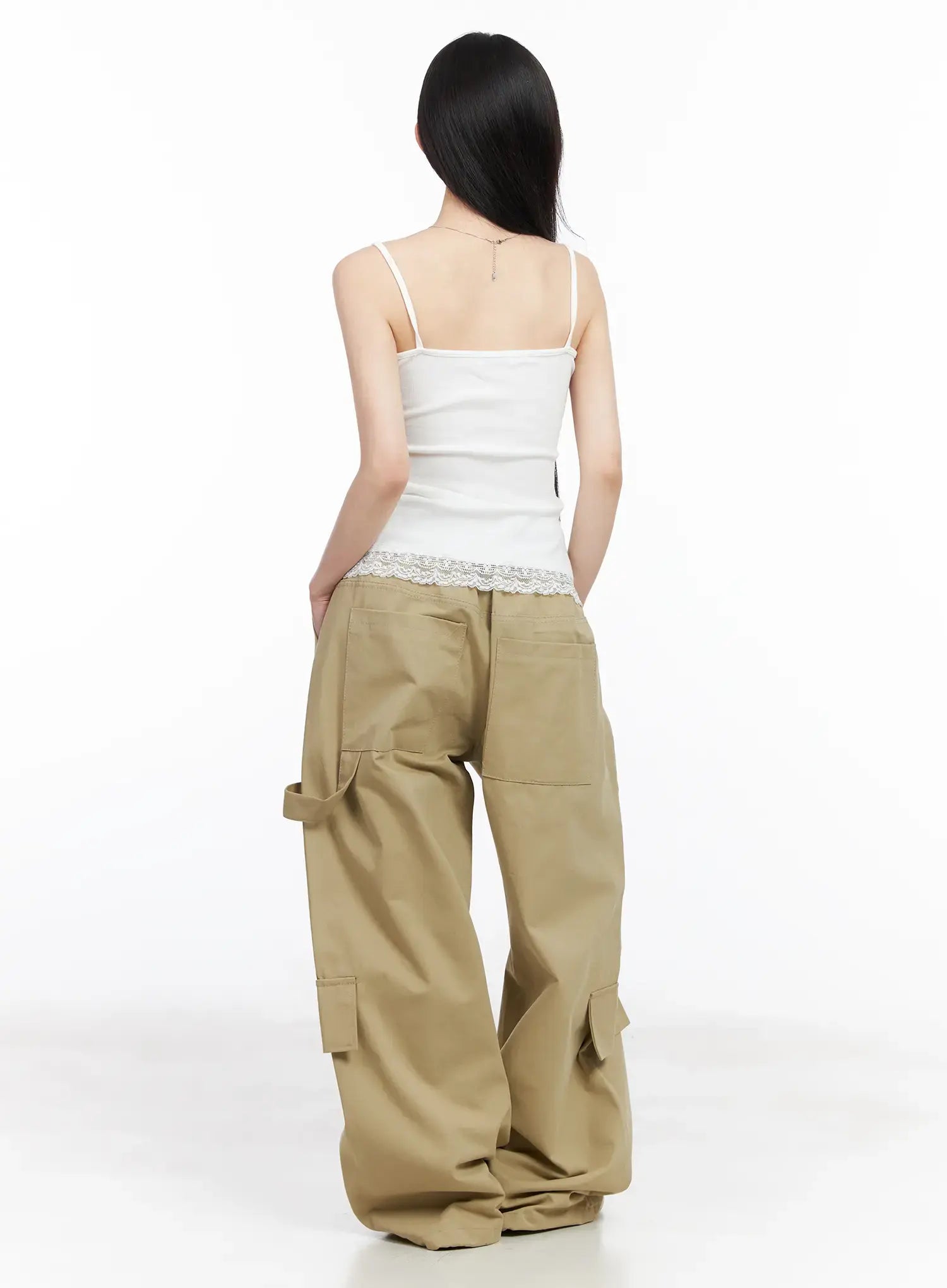 Wide Leg Cargo Pants with Elastic Waist CF519