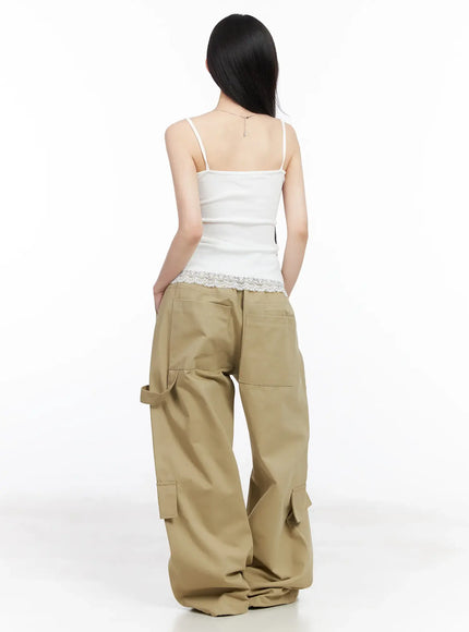 Wide Leg Cargo Pants with Elastic Waist CF519