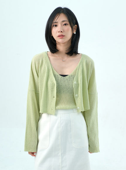 網布上衣和開衫套裝 OY317