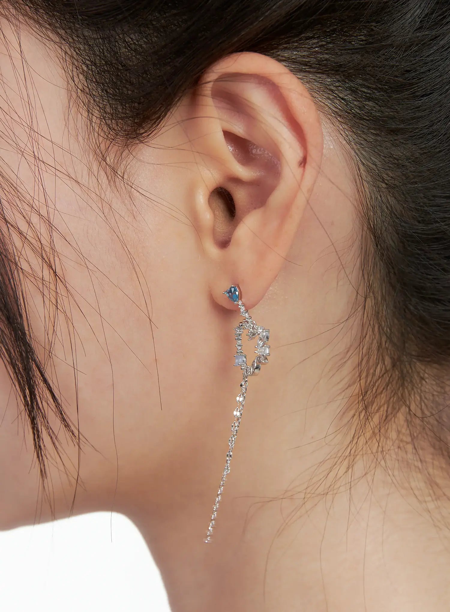 Blue-Point Heart Drop Earrings IN510