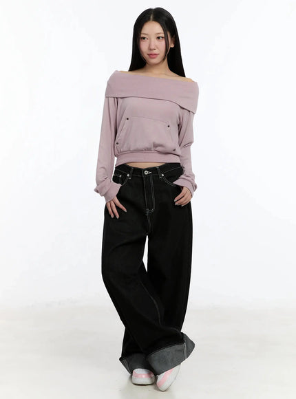 Kacey Plaid Stitched Back Pocket Baggy Jeans IM513 - Acubi style Kacey Plaid Stitched Back Pocket Baggy Jeans IM513 - Acubi style