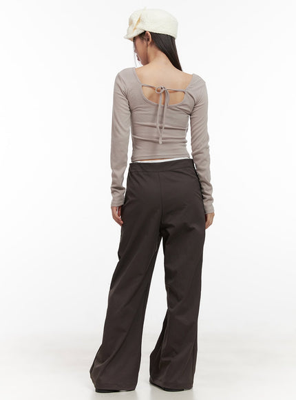 string-detail-solid-wide-fit-pants-cd413