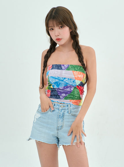 Color Graphic Tube Top BY303