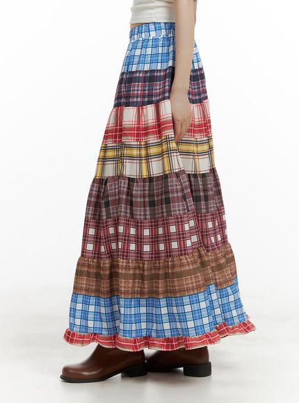 checkered-ruffle-patchwork-maxi-skirt-ca411