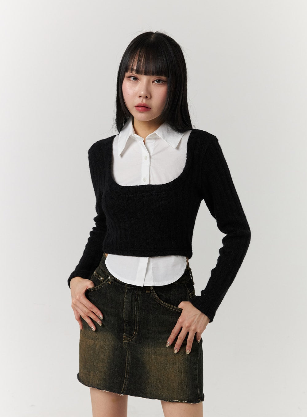 layered-shirt-buttoned-crop-top-cj404