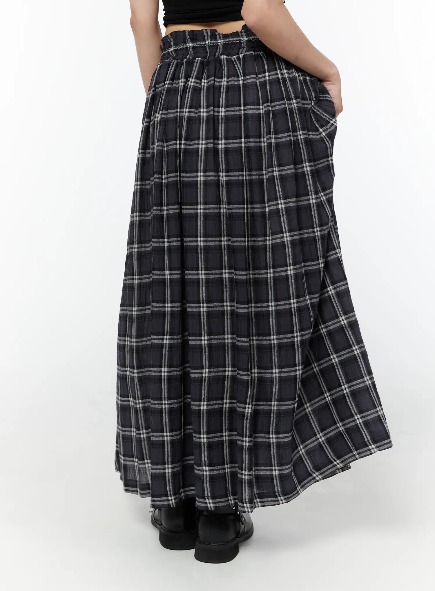plaid-flare-maxi-skirt-cy519