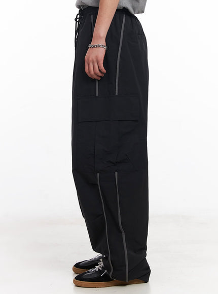 men-s-cargo-balloon-fit-windbreaker-pants-black-iu503 / Black