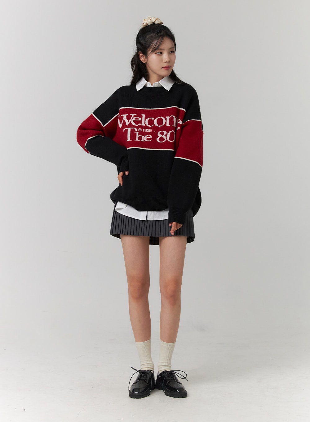 ruffle-pleated-mini-skirt-oj417 / Dark gray