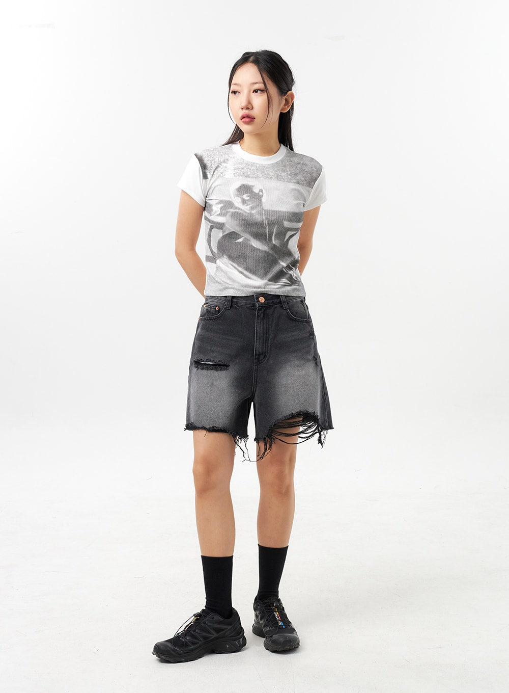 Ripped black bermuda on sale shorts