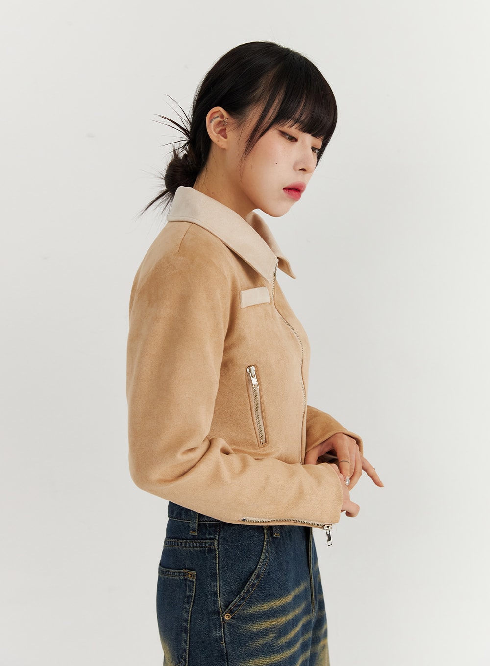 Cropped faux 2025 suede jacket