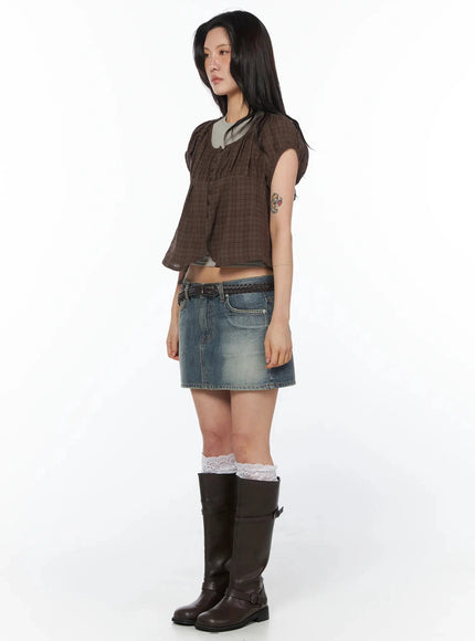 plaid-puff-sleeve-blouse-iu509