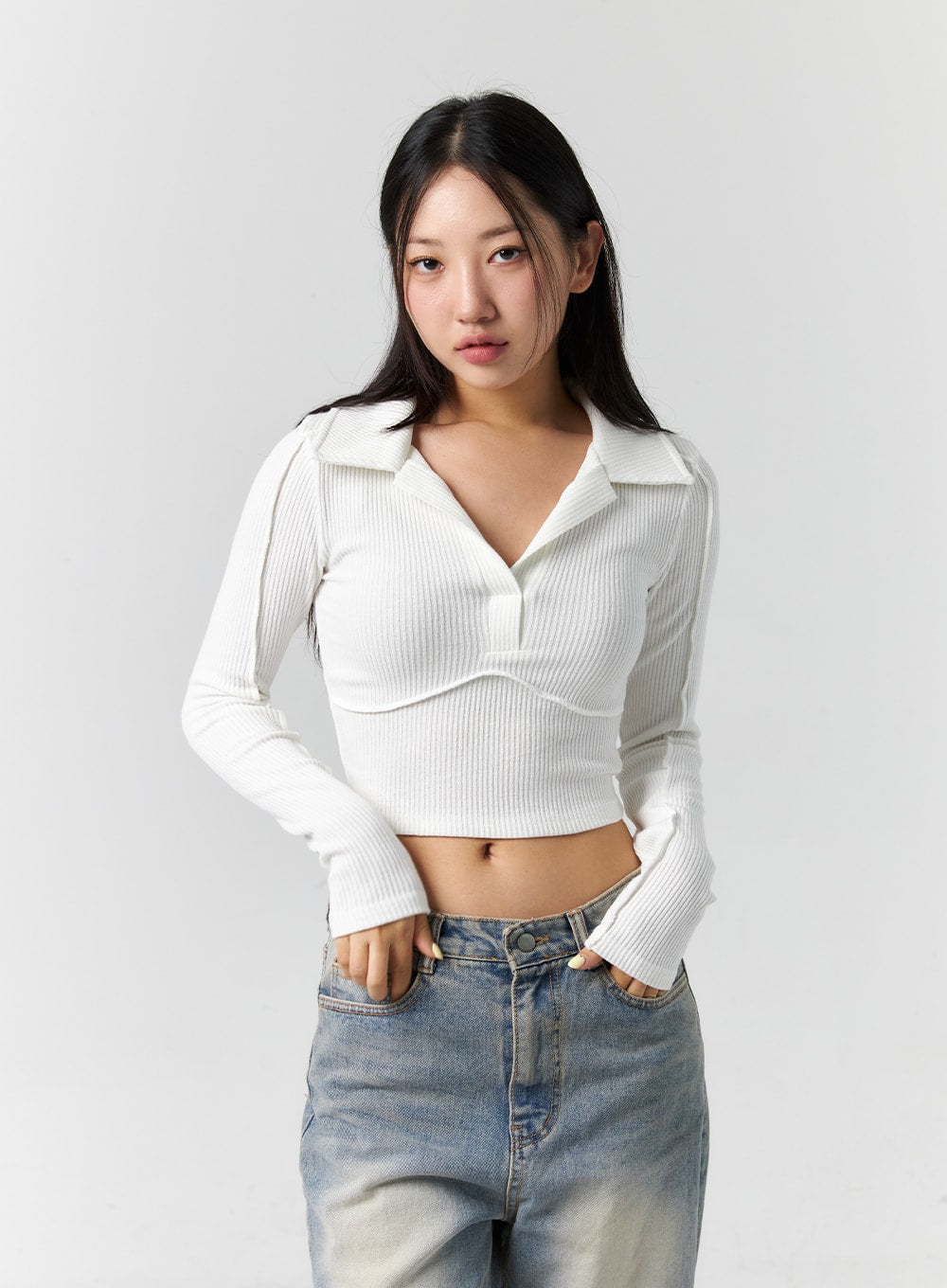 Collar Crop Top CS308 - Korean Women's Fashion | LEWKIN