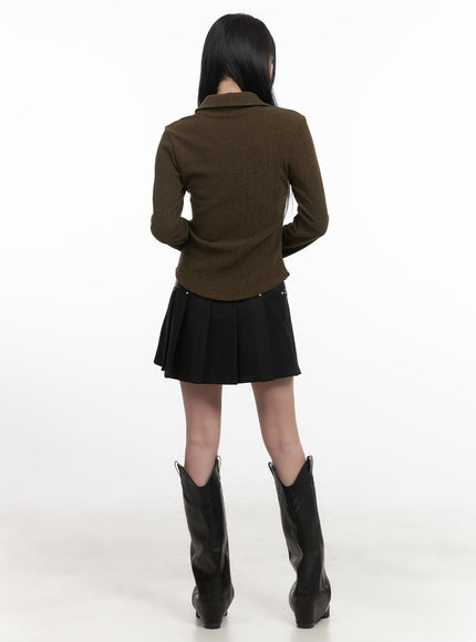 studded-mini-skirt-with-faux-leather-waistband-cj517