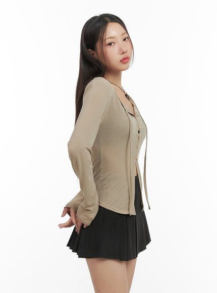 string-detail-long-sleeve-button-top-co417