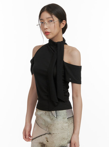 tie-neck-cut-out-shoulder-blouse-cy416