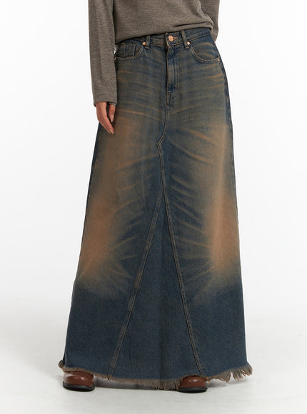 washed-denim-maxi-skirt-cj418 / Dark blue
