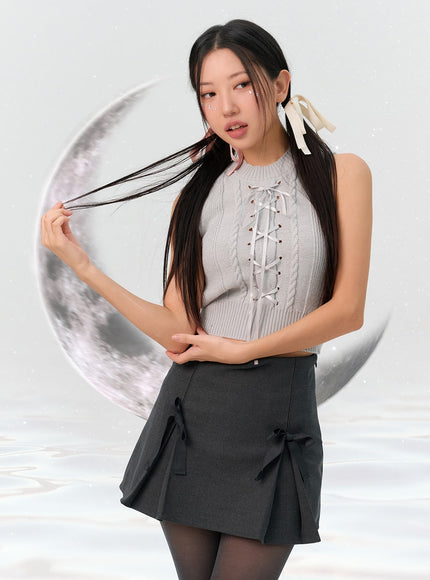 ribbon-mini-skirt-in301 / Dark gray