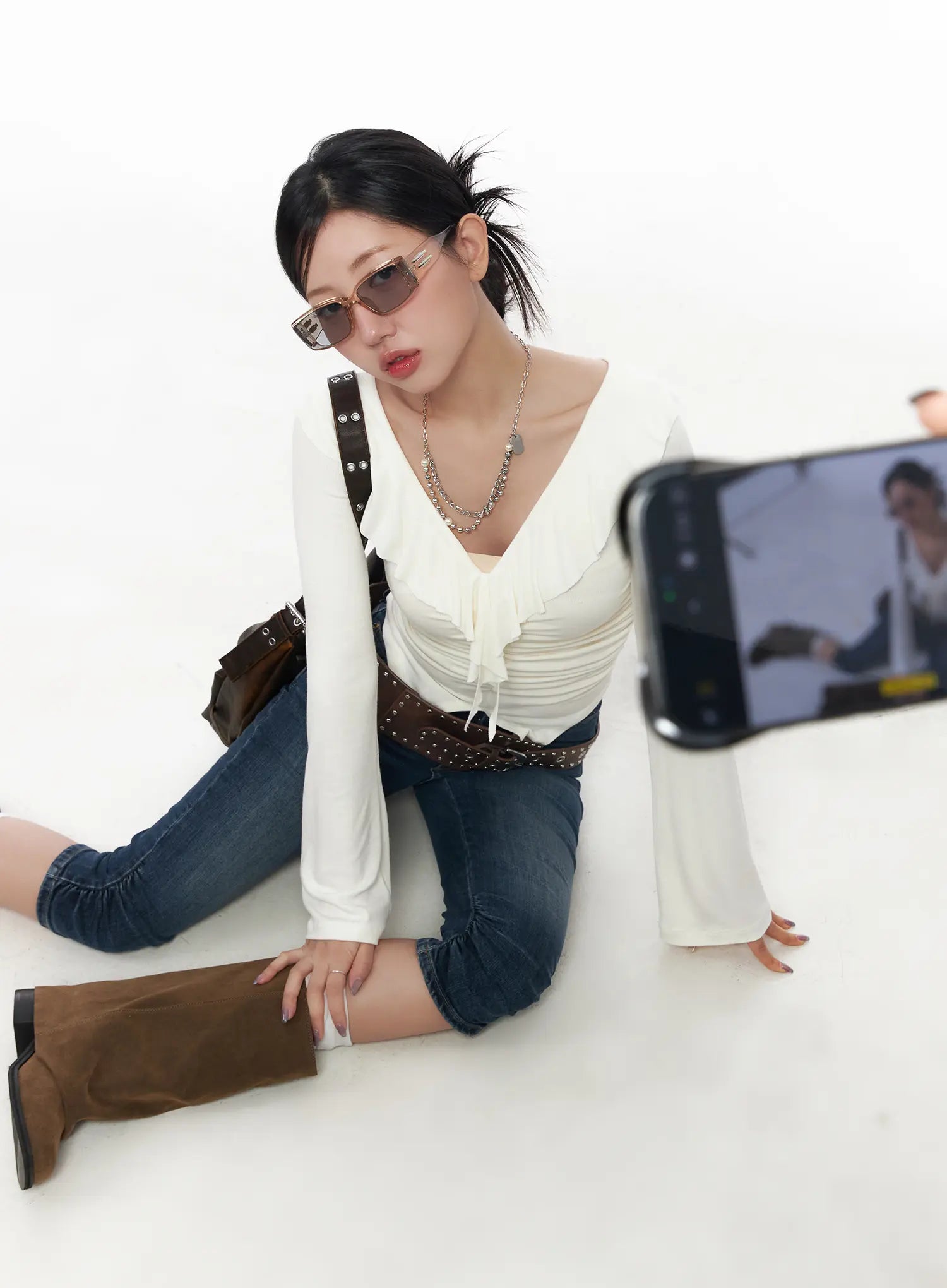 ruffle-shirred-v-neck-long-sleeve-top-cj530