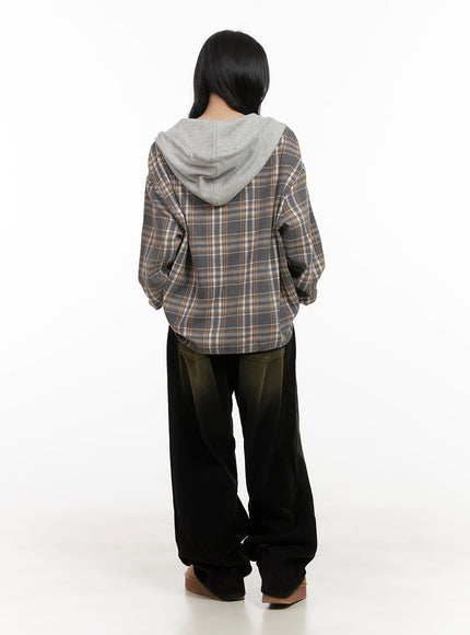 buttoned-check-hooded-blouse-cd410