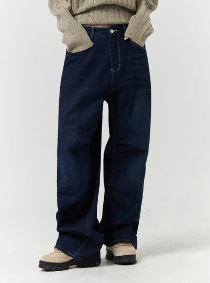 unisex-high-waist-solid-pocket-straight-leg-jeans-cd328