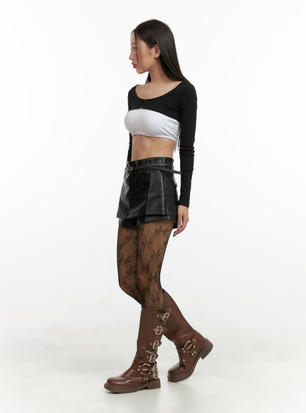 faux-leather-layered-shorts-ou404