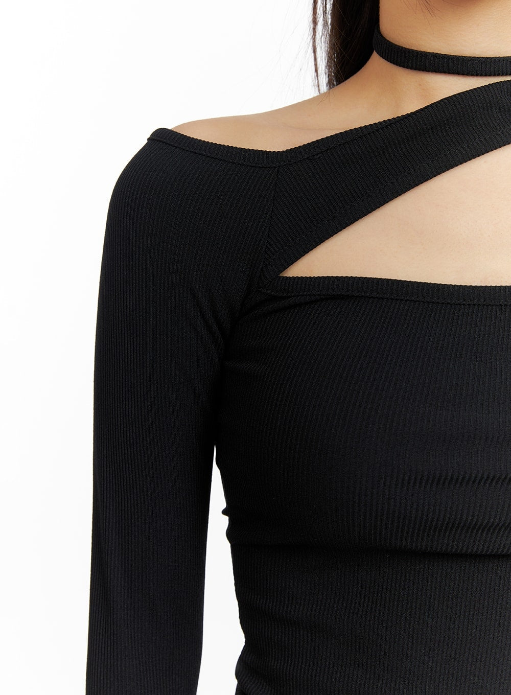 solid-asymmetrical-neck-cut-out-long-sleeve-top-cm411