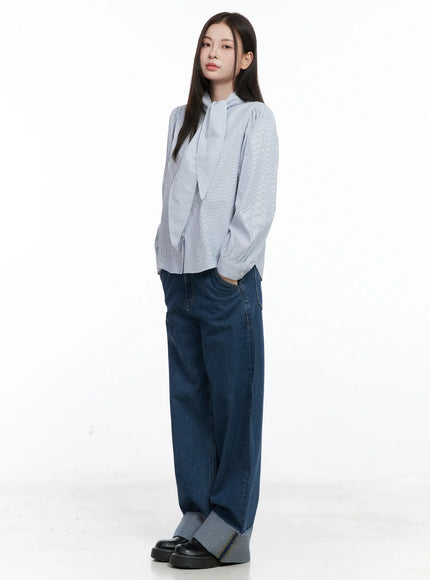 striped-puff-sleeve-tie-blouse-co506