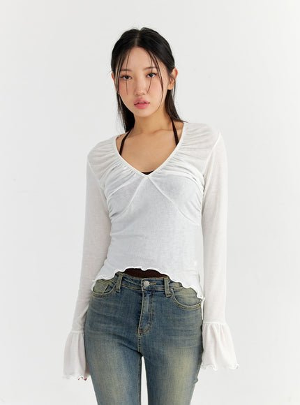 mesh-v-neck-shirred-crop-top-co327