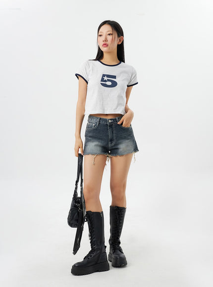 Mid-Rise Ripped Denim Shorts CY315