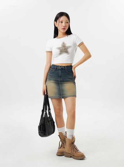 Dark Wash Denim Mini Skirt CY315