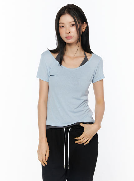 layered-halter-neck-short-sleeve-top-iu516