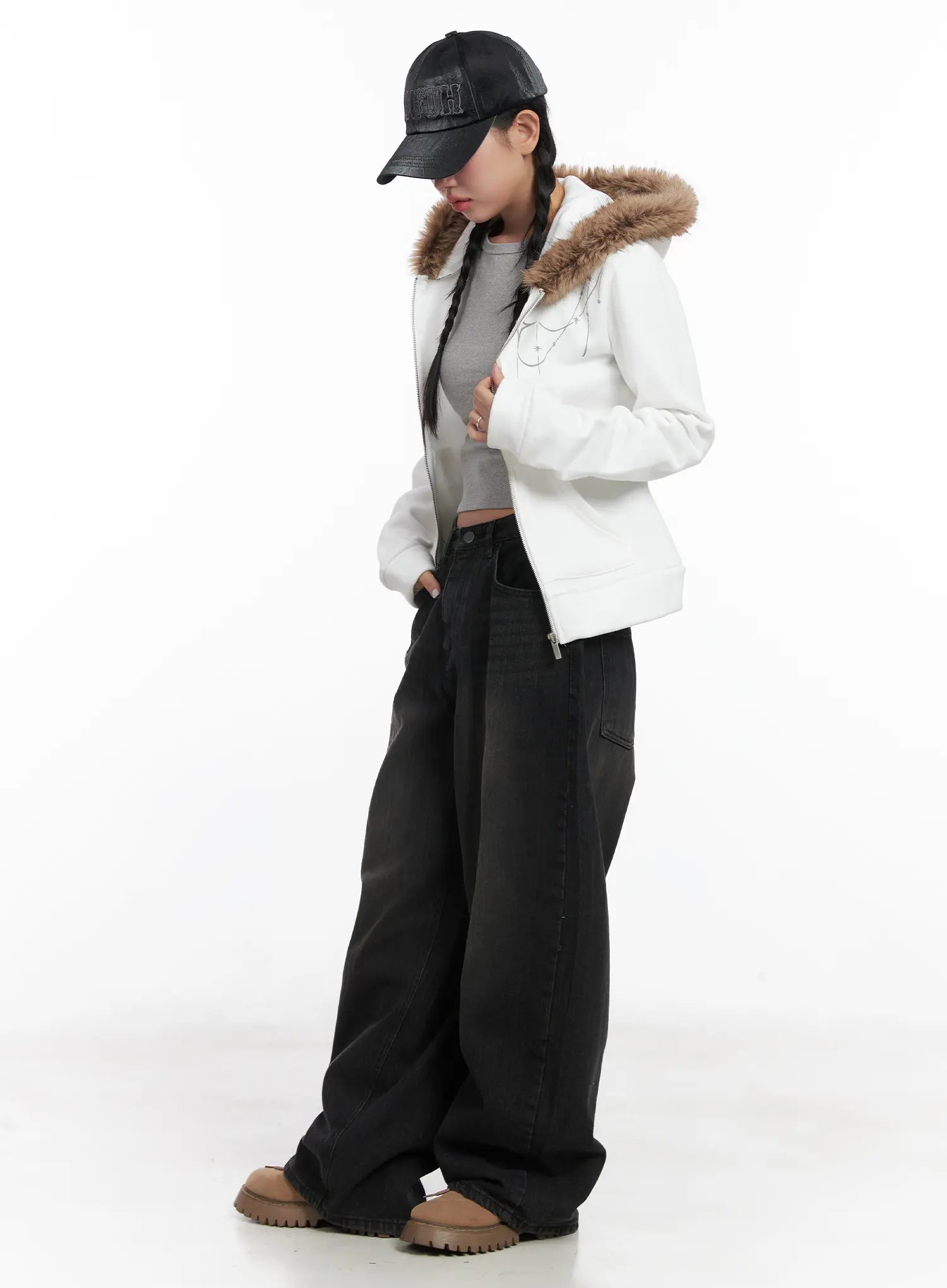 faux-fur-trim-cropped-hoodie-cn528