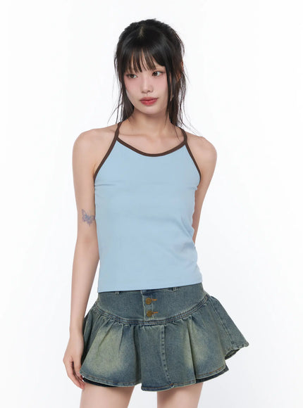 contrast-trim-tank-top-ca528 / Light blue