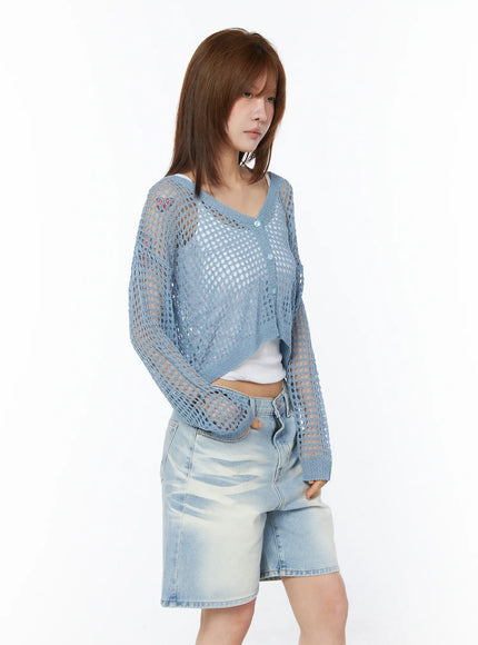 mesh-knit-cardigan-cy528 / Light blue