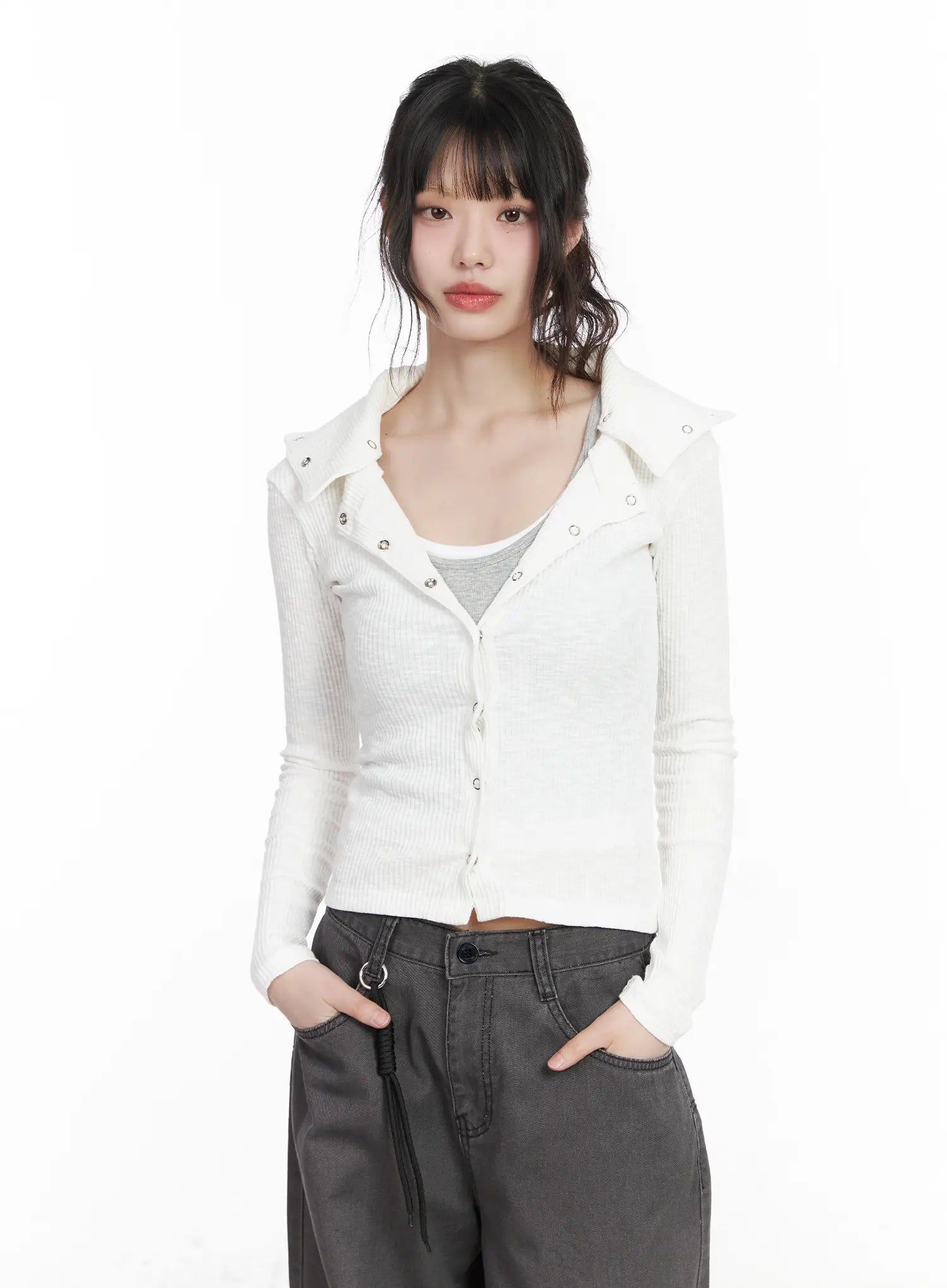 ribbed-button-up-knit-cardigan-cm526 / White