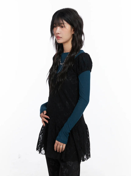 lace-shirred-mini-dress-co507