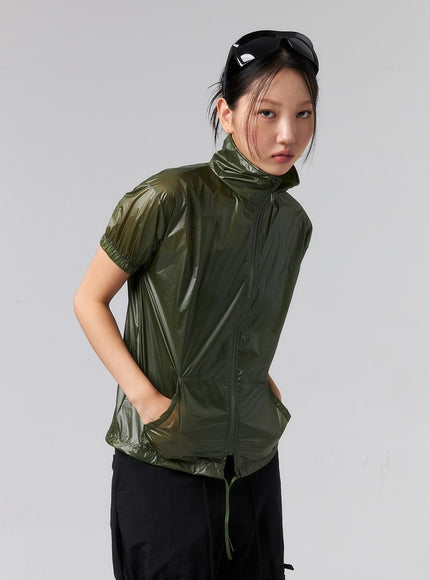 short-sleeve-nylon-zip-up-cl319