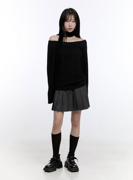 pleated-stripe-string-mini-skirt-co418