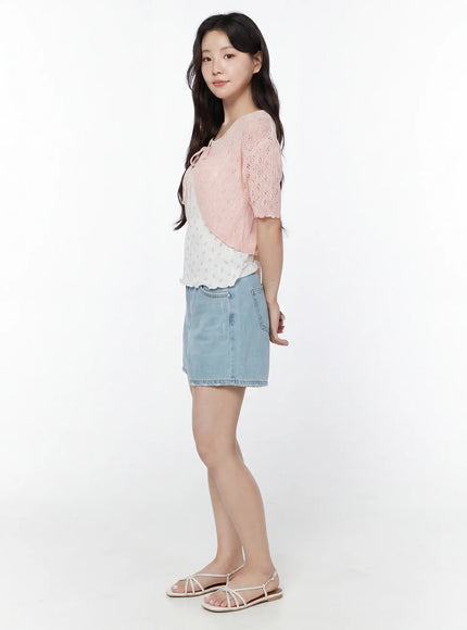 Half Sleeve Lace Knit Cardigan IY507