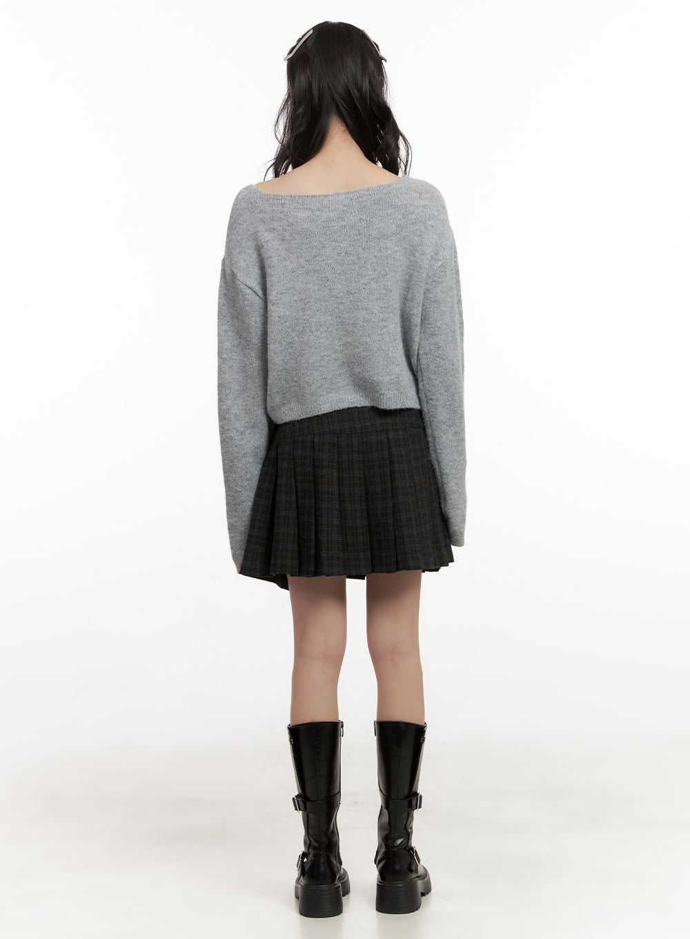 check-pleated-mini-skirt-cj501