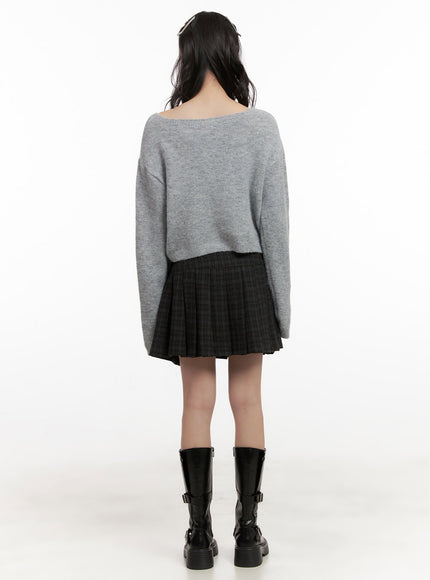 check-pleated-mini-skirt-cj501