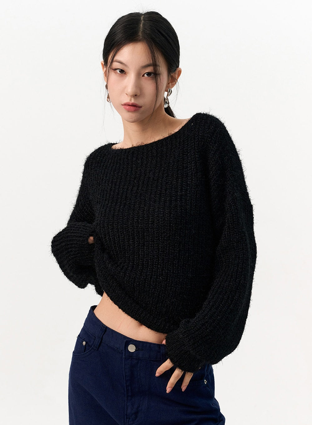 Wide Neck Fuzzy Sweater IO320